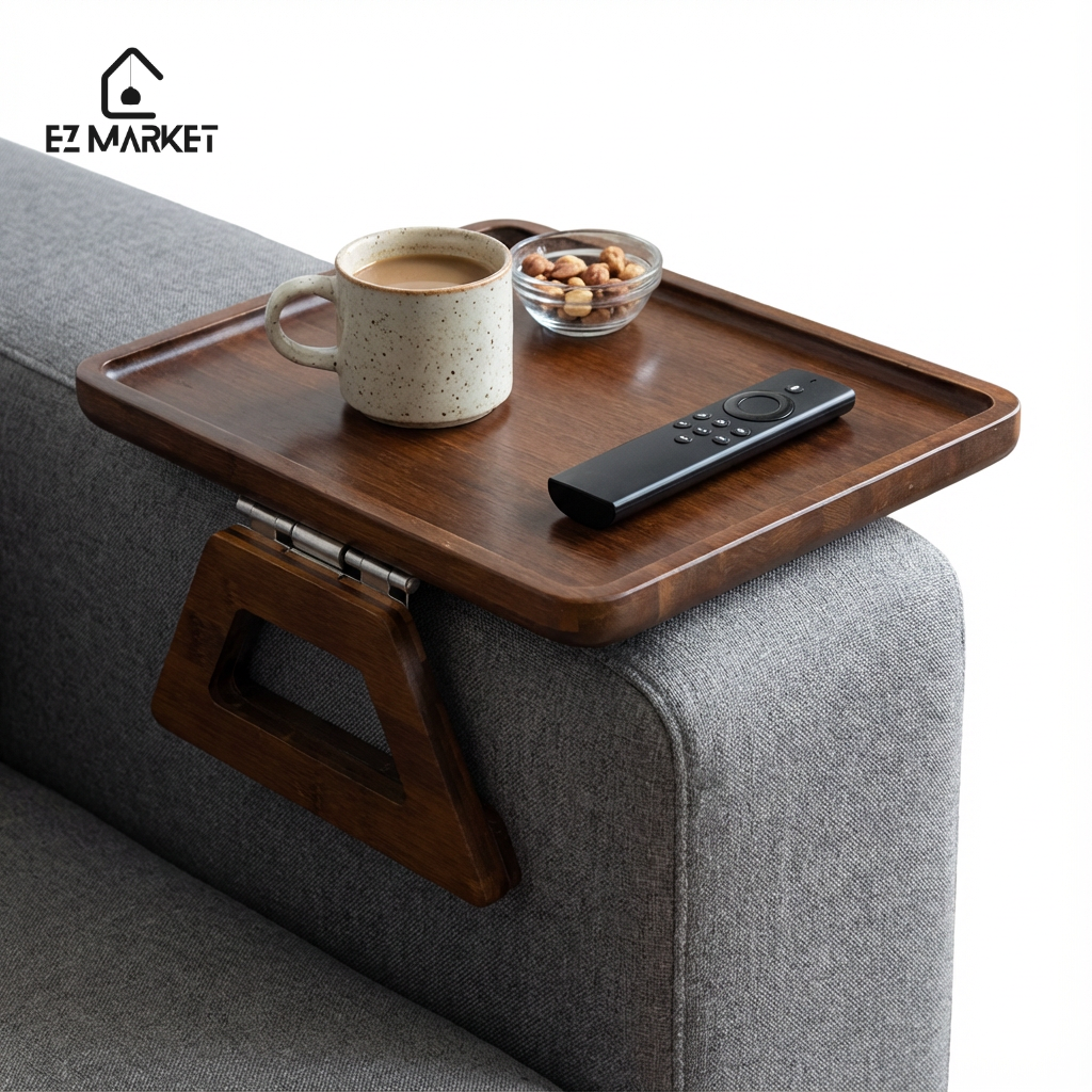 Adjustable bamboo Clip-On Arm Tray Table