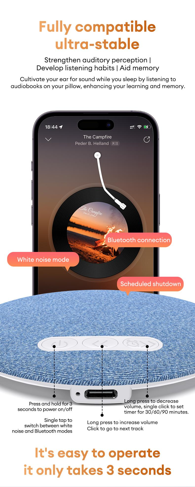 🔥50% OFF🔥 - S1 Ultra-Thin Bluetooth Pillow Speaker with Bluetooth 6.0 - Bone Conduction Technology