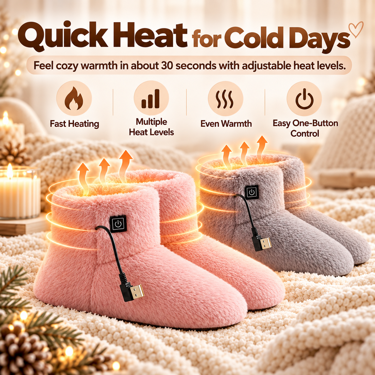 🔥 58% OFF TODAY — Heated Plush Boots | Soft USB-Powered Warmth for Cozy Winter Comfort